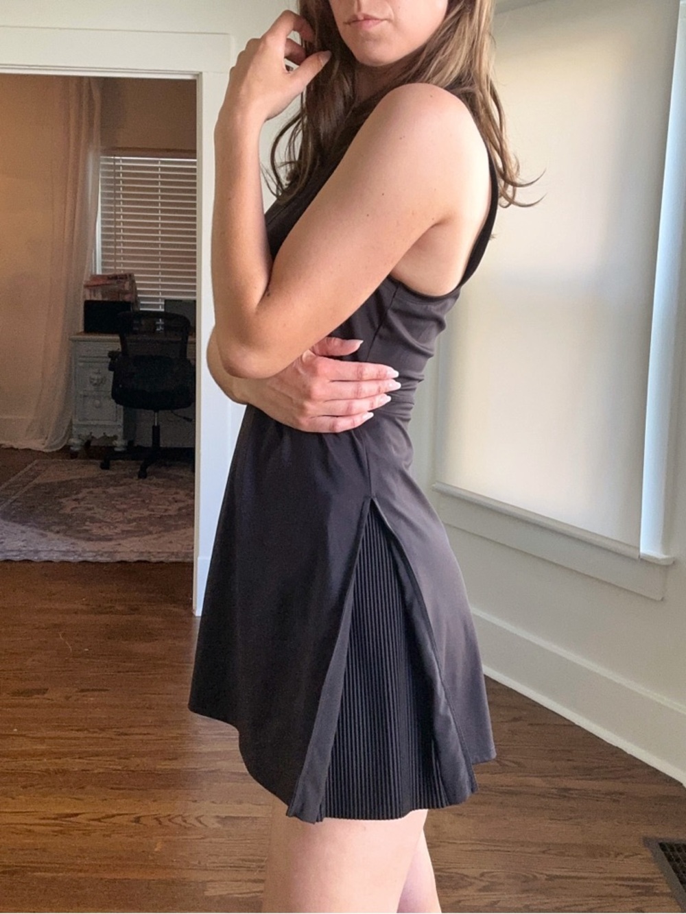 Old Navy Powersoft Dress Medium Go-Dry Black Pleated Sides